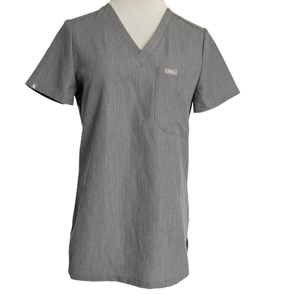 FIGS Size XS Gray Scrub Top Short Sleeve Uniform Nurse Doctor Medical Tech